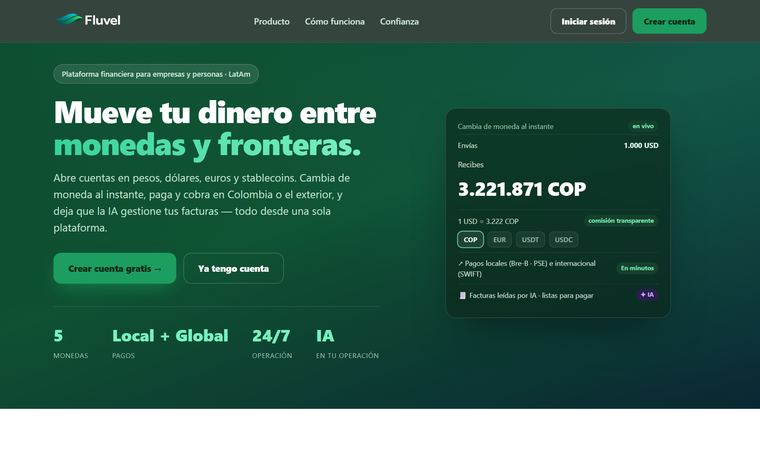 Fluvel — captura de la plataforma en fluvel.co